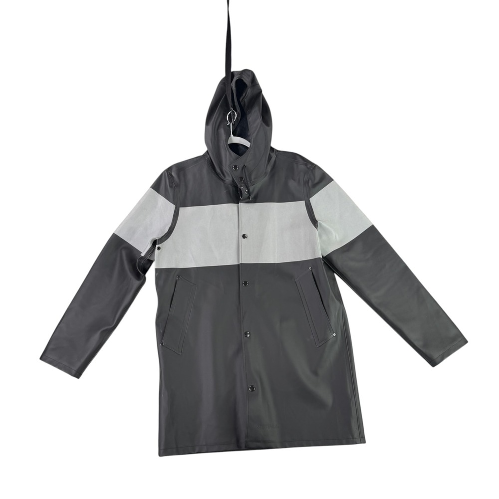 Stutterheim Raincoat Men Small Black Grey Colorblock Hooded Waterproof Jacket